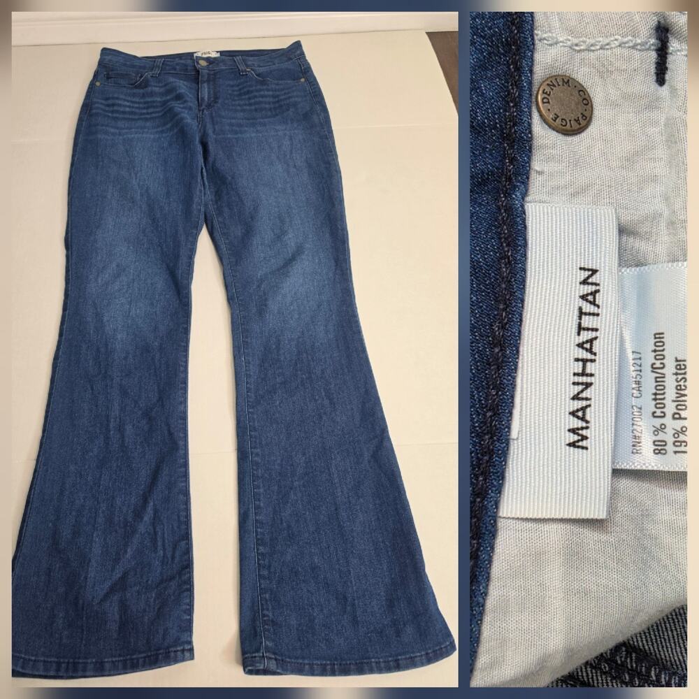 Paige Jeans High Rise Manhattan Slim Bootcut Stretch Size 31 Women's Dark Wash